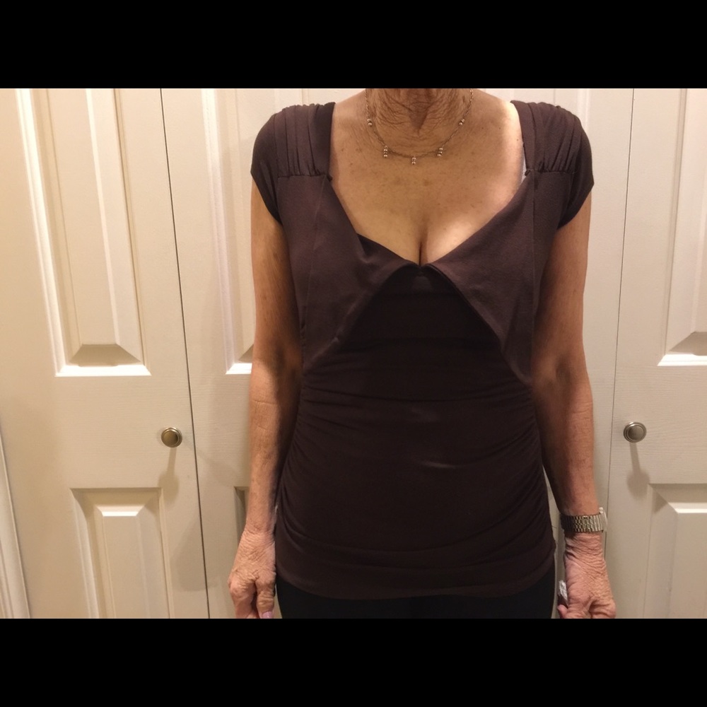 Women’s brown v-neck cap sleeve blouse